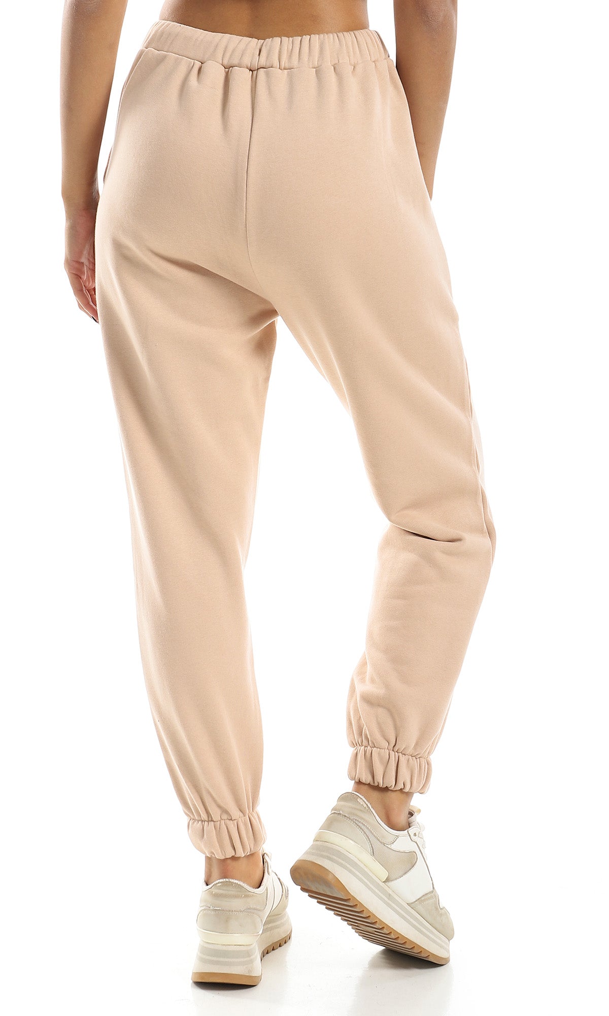 O158167 Elastic Hem Light Beige Jogger With Side Pockets