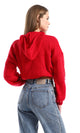 O158256 Red Long Sleeves Knitted Slip On Hooded Cropped Pullover