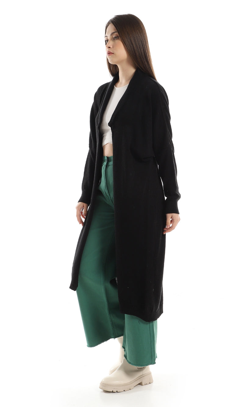 O158264 Slip On Fashionable Knitted Black Cardigan