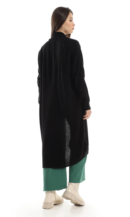 O158264 Slip On Fashionable Knitted Black Cardigan