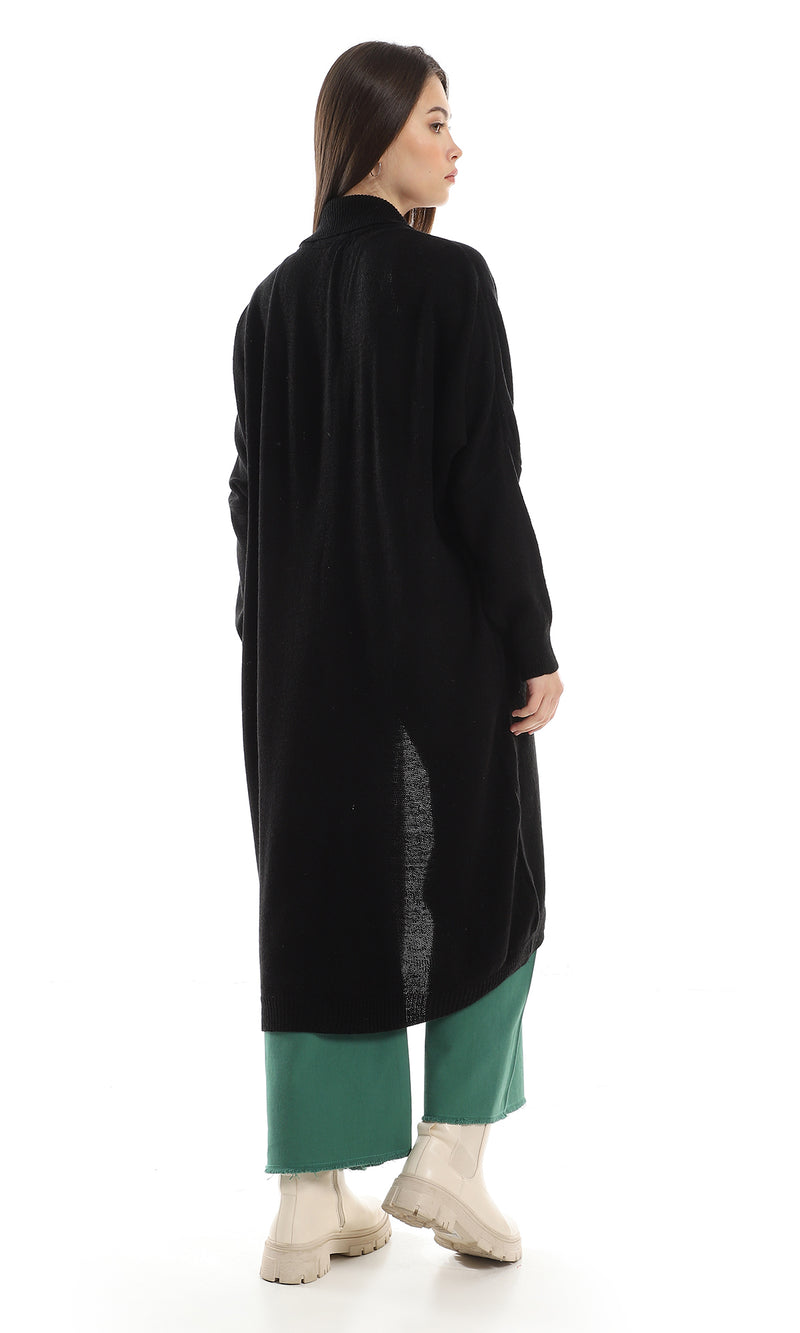 O158264 Slip On Fashionable Knitted Black Cardigan