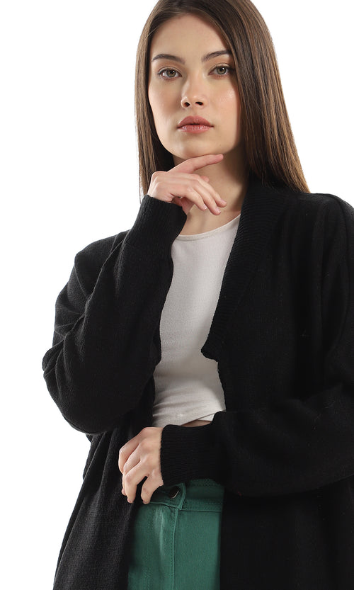 O158264 Slip On Fashionable Knitted Black Cardigan