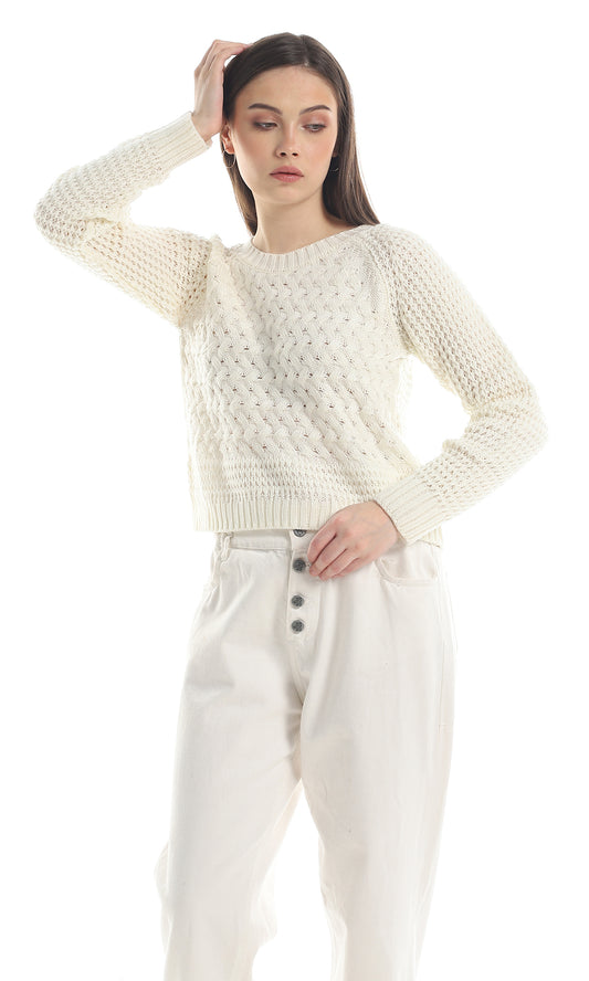 O158274 Braided Off White Slip On Acrylic Pullover