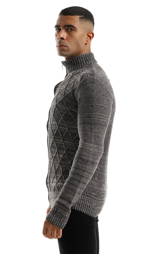 سويتر مريح بياقة بسوستة هيذر رمادي غامق