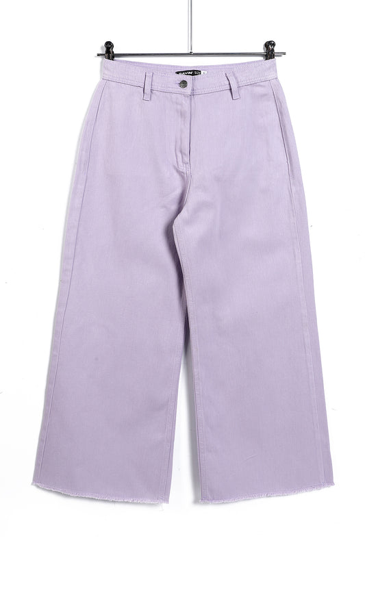 O158868 Light Purple Wide Leg Cotton Pants