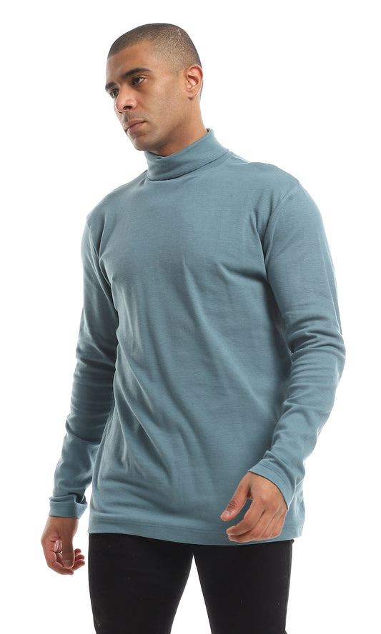 O159797 Basic Turtle Neck Long Sleeved Plain Cotton T-Shirt - Jade