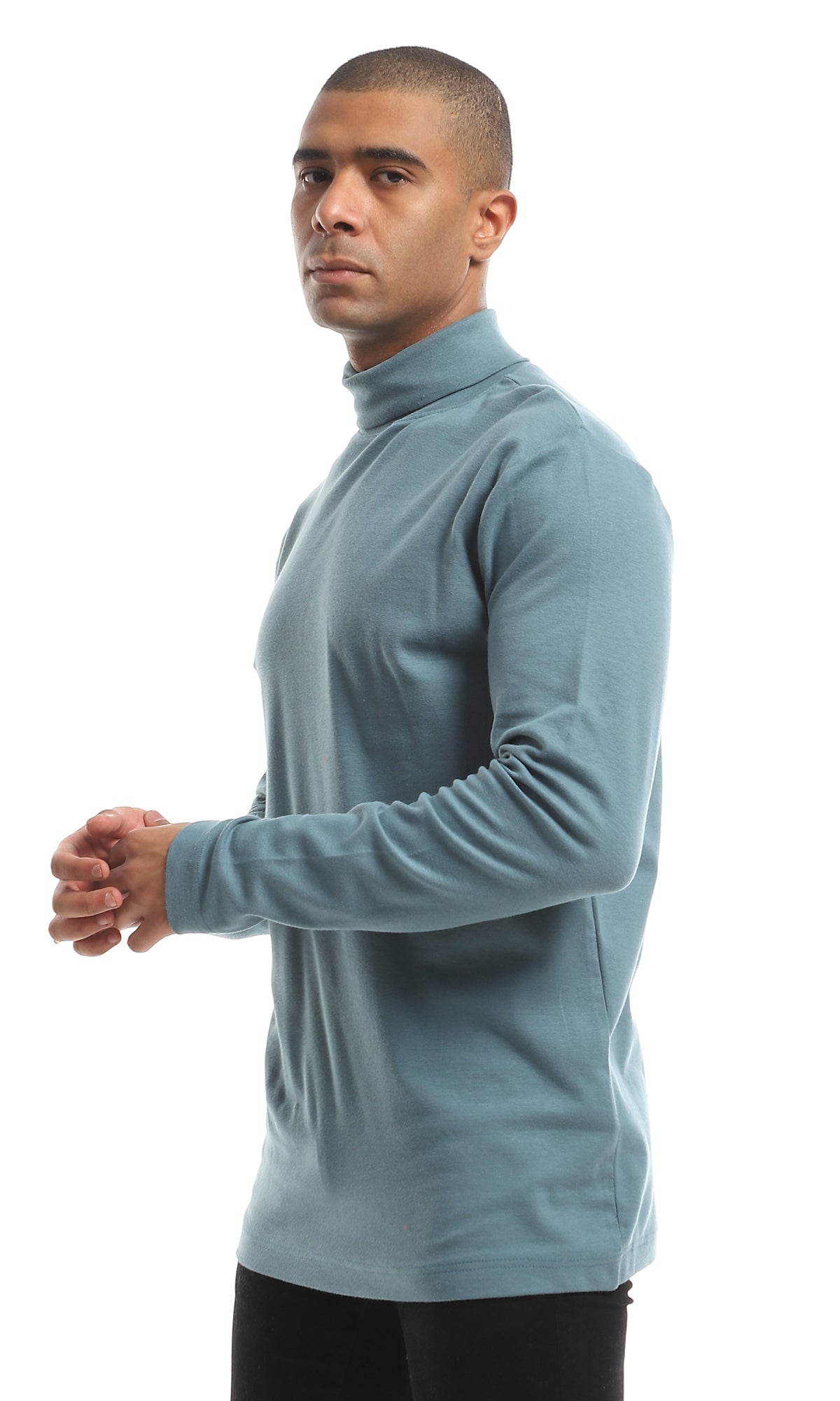 O159797 Basic Turtle Neck Long Sleeved Plain Cotton T-Shirt - Jade