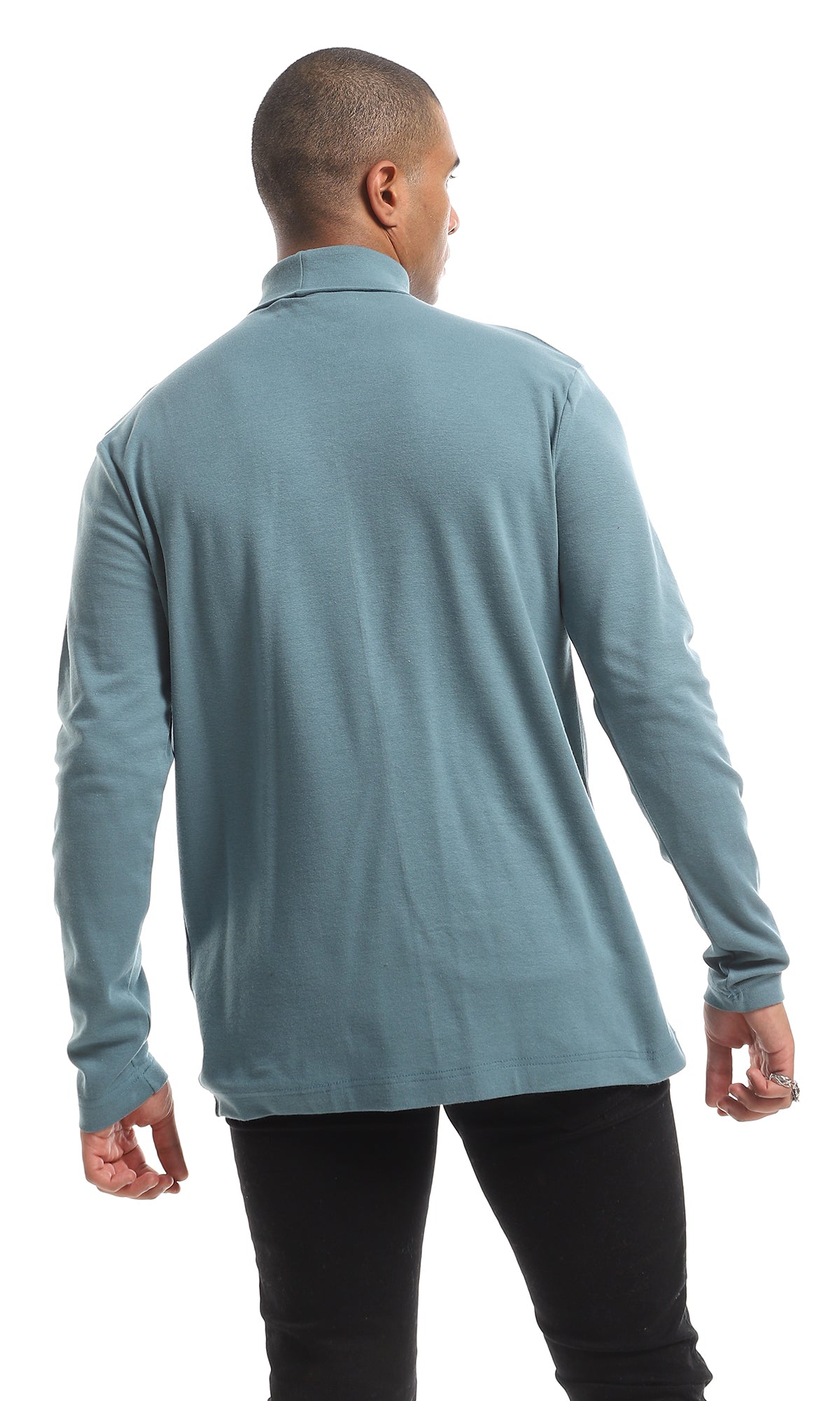 O159797 Basic Turtle Neck Long Sleeved Plain Cotton T-Shirt - Jade