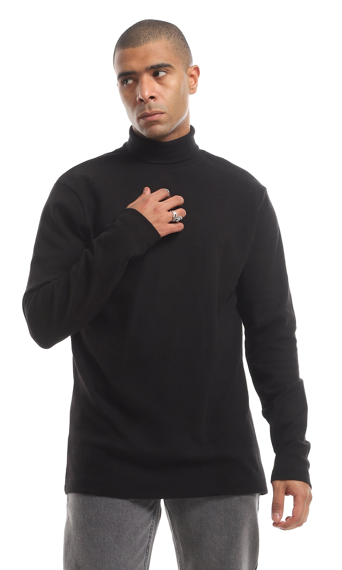 O159798 Essential Winter High Neck Long Sleeved Cotton T- Shirt - Black