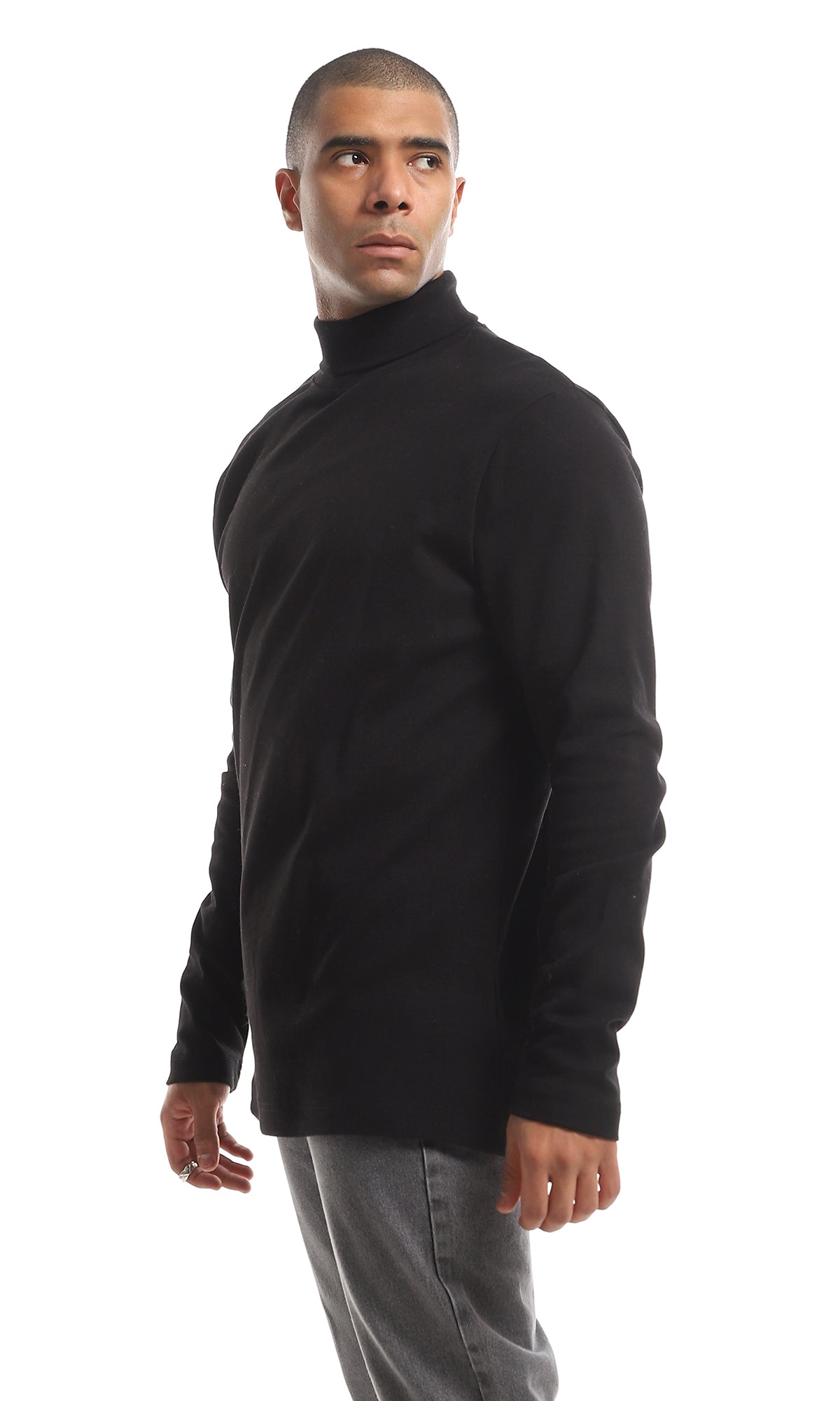 O159798 Essential Winter High Neck Long Sleeved Cotton T- Shirt - Black