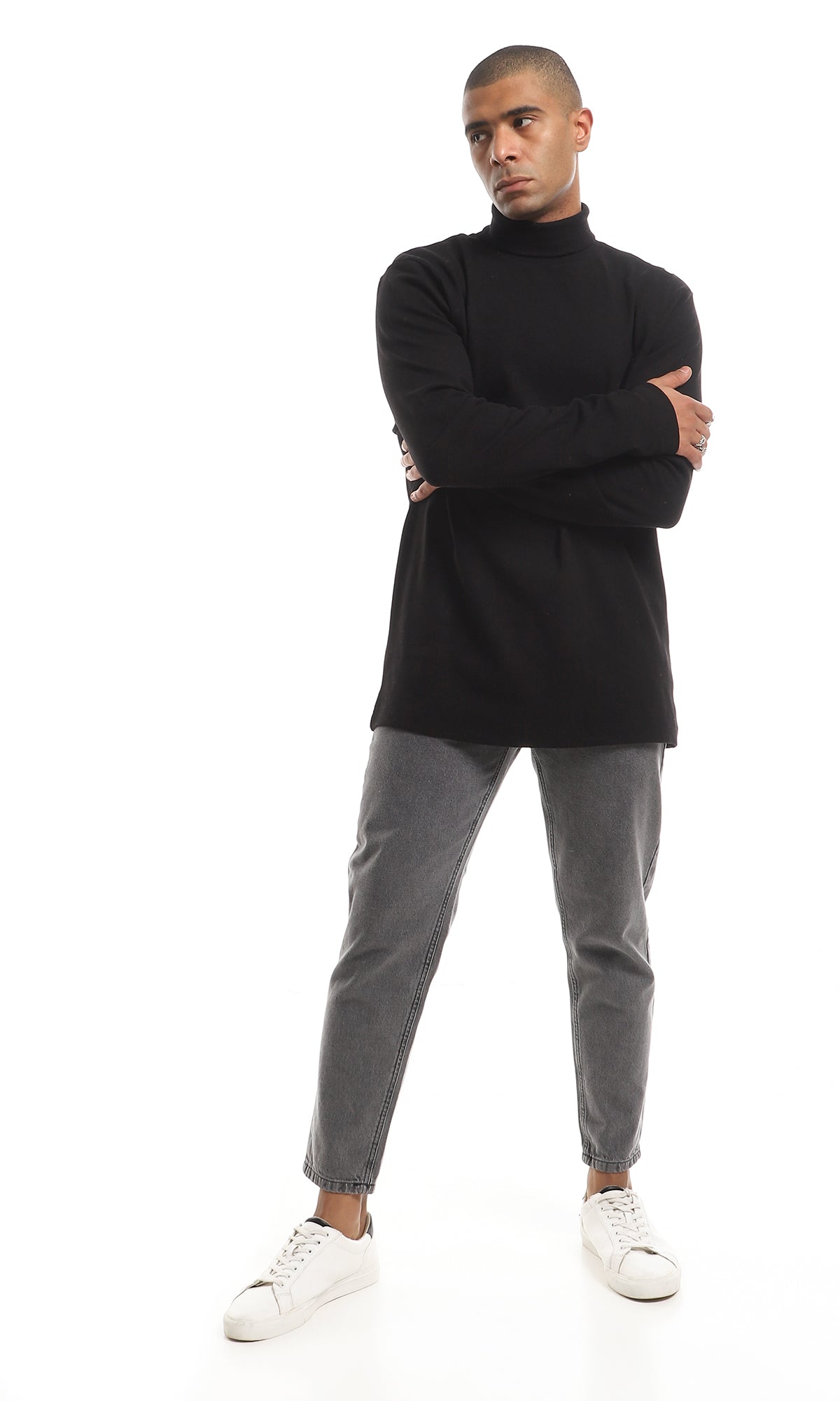 O159798 Essential Winter High Neck Long Sleeved Cotton T- Shirt - Black