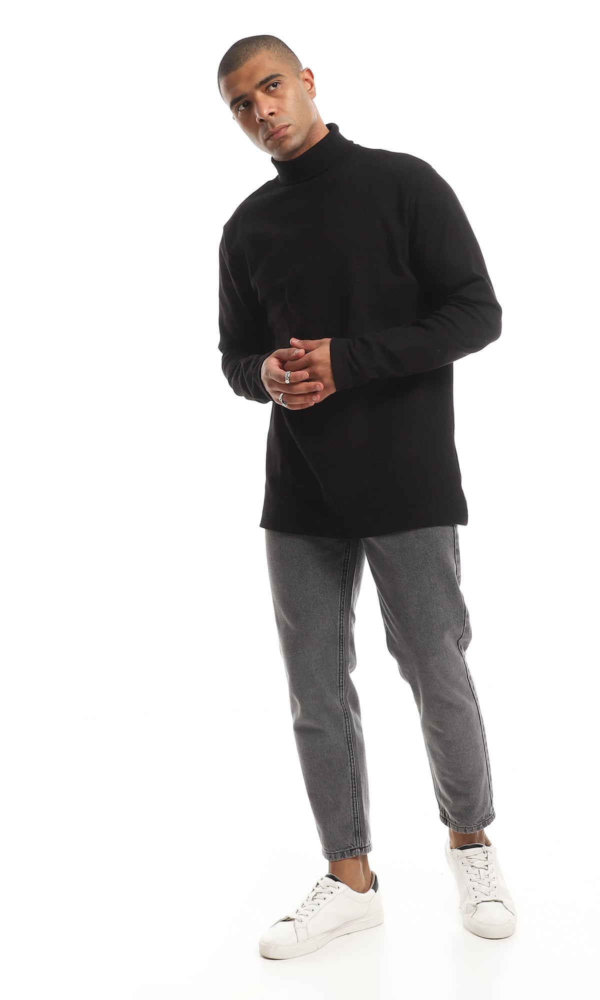 O159798 Essential Winter High Neck Long Sleeved Cotton T- Shirt - Black