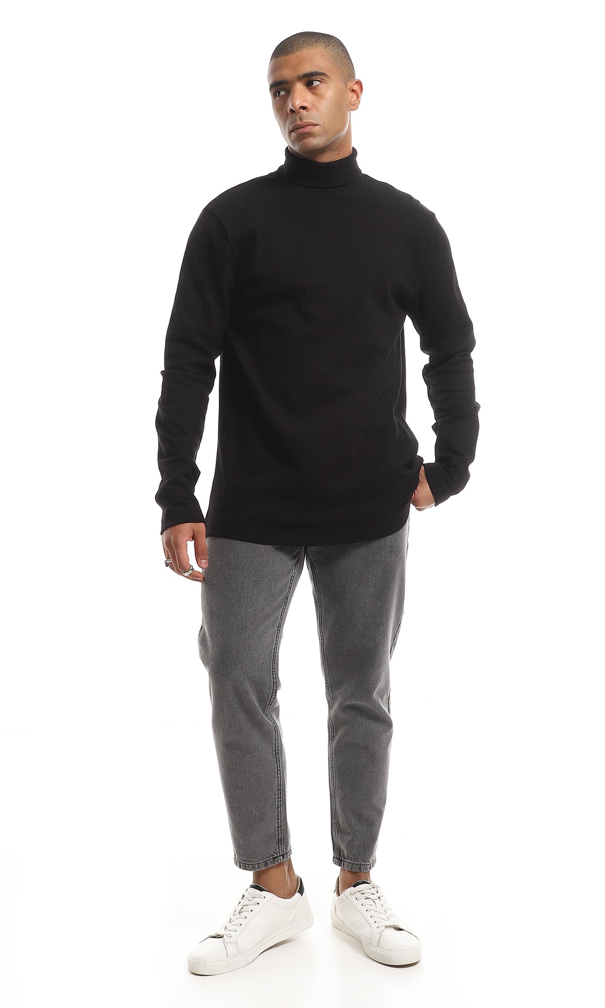 O159798 Essential Winter High Neck Long Sleeved Cotton T- Shirt - Black