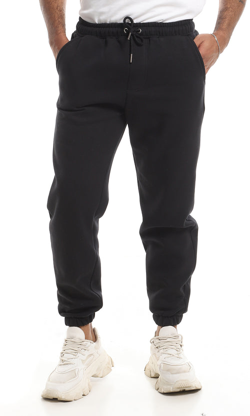 O159904 Soft Internal Fleece Solid Sweatpants - Black