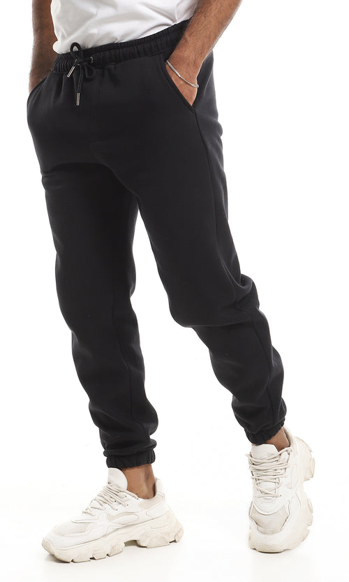 O159904 Soft Internal Fleece Solid Sweatpants - Black
