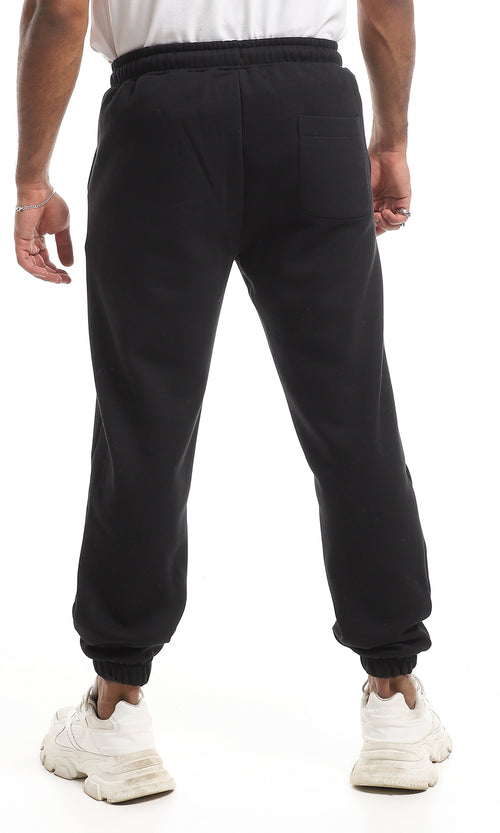 O159904 Soft Internal Fleece Solid Sweatpants - Black
