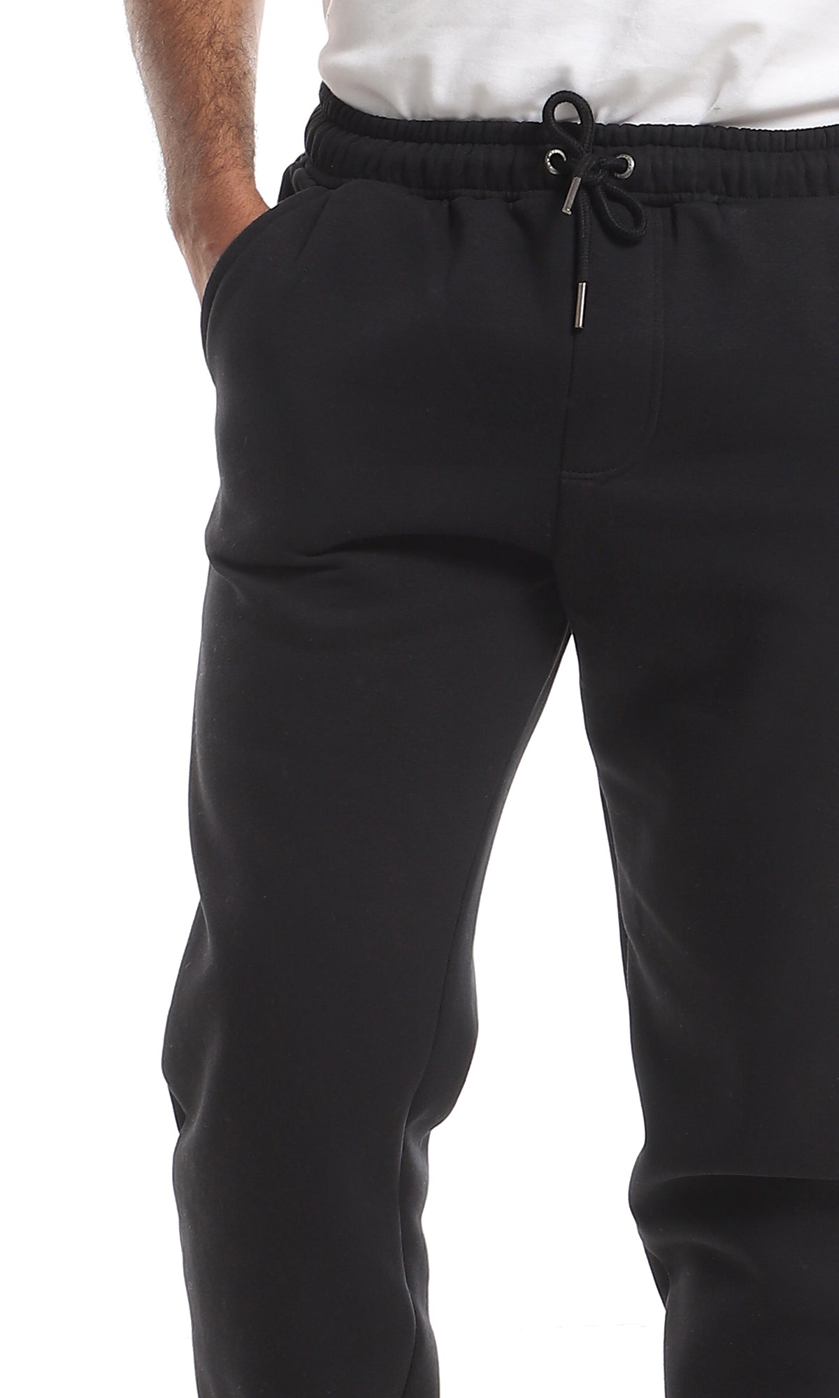 O159904 Soft Internal Fleece Solid Sweatpants - Black
