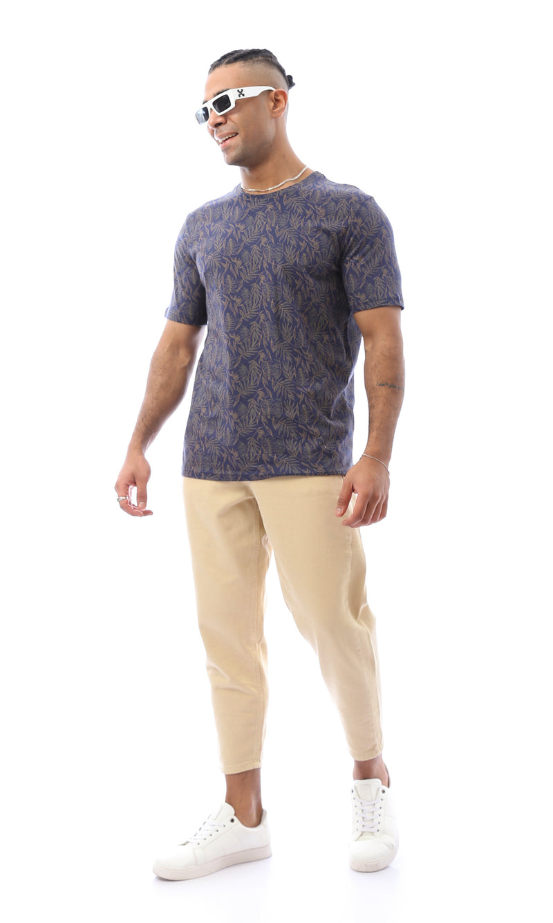 بنطلون بقصة بقصة واسعة بيج مع حزام حلقات