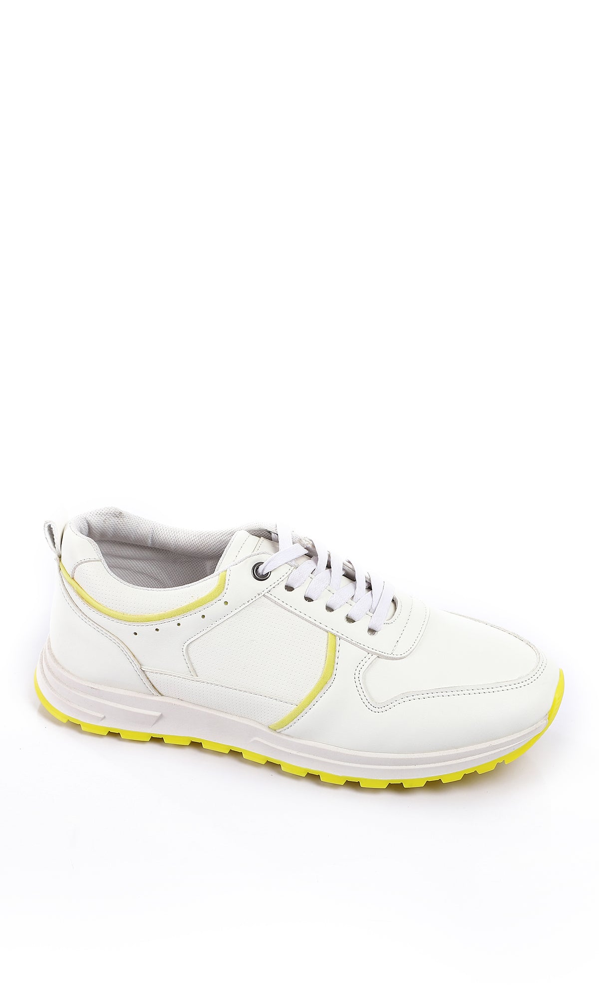 O160063 Bi-Tone Leather Lace Up Fashion Sneakers - White & Yellow