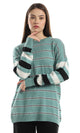O160300 Wide Thin Striped Pattern Long Acrylic Pullover - Green, Black & Off White