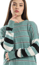 O160300 Wide Thin Striped Pattern Long Acrylic Pullover - Green, Black & Off White