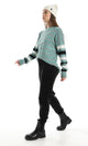 O160300 Wide Thin Striped Pattern Long Acrylic Pullover - Green, Black & Off White
