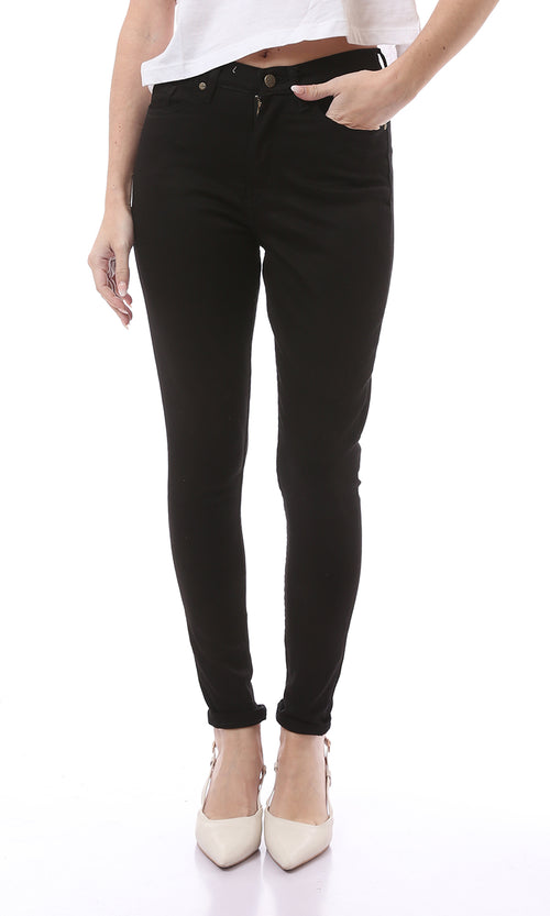 O160850 Casual Solid Black Skinny Fit Jeans