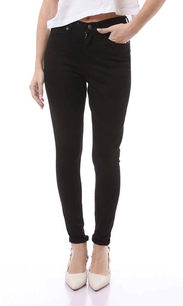 O160850 Casual Solid Black Skinny Fit Jeans