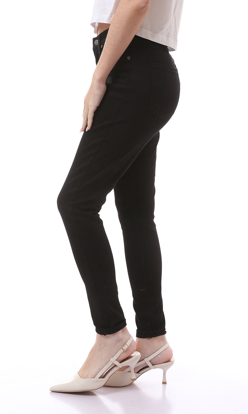 O160850 Casual Solid Black Skinny Fit Jeans