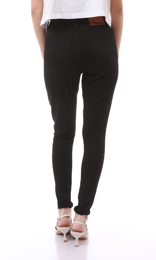 O160850 Casual Solid Black Skinny Fit Jeans