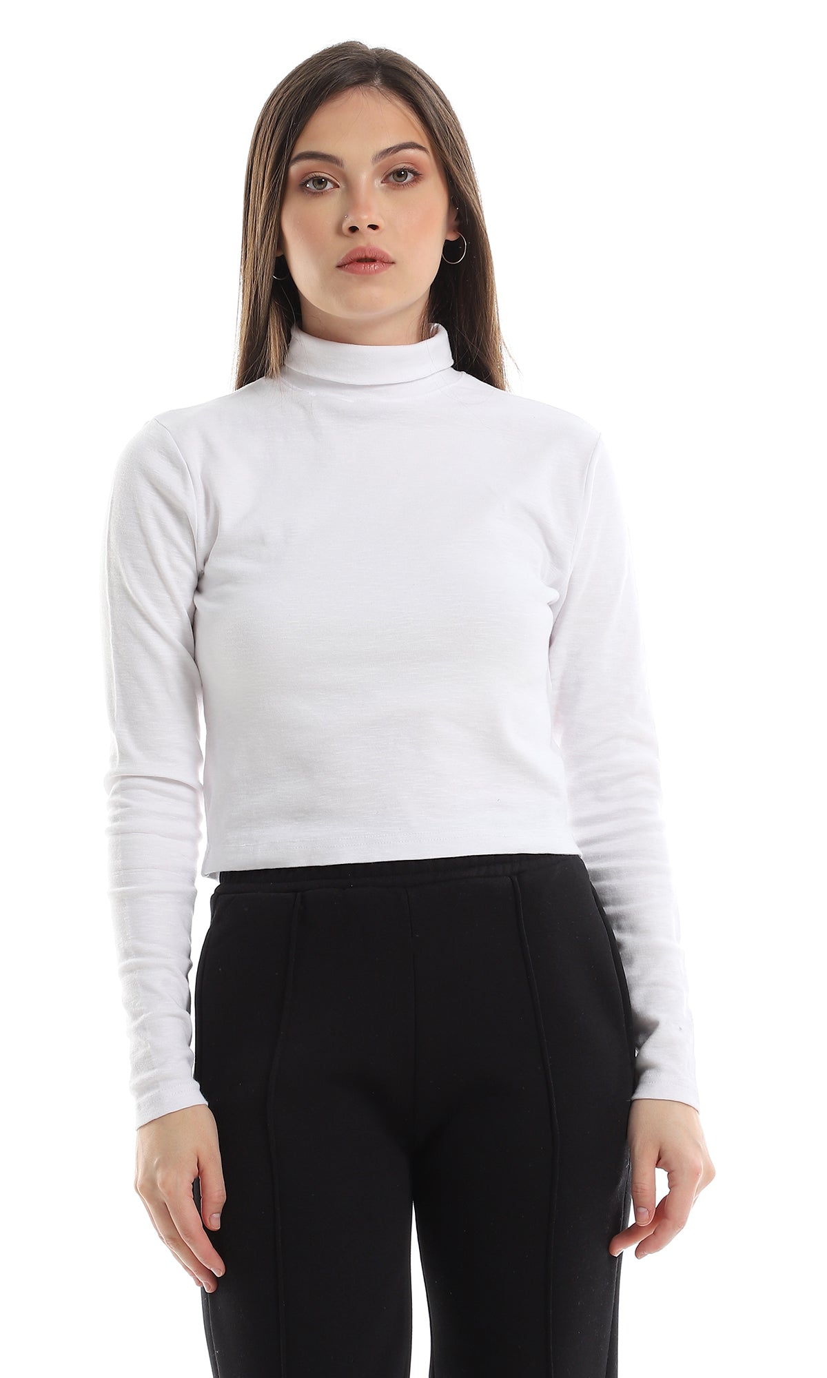 O161196 Turtle Neck Basic Plain Top - White