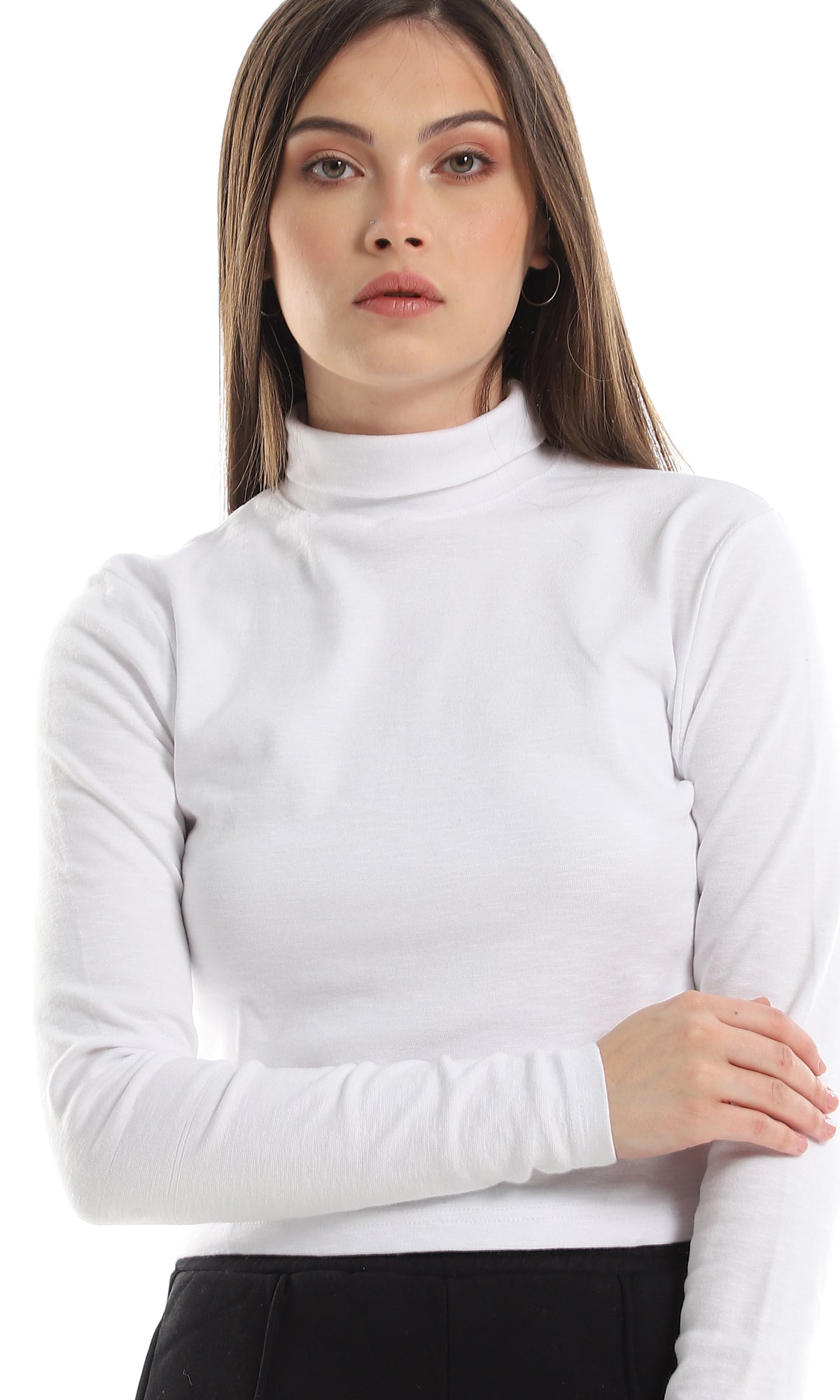 O161196 Turtle Neck Basic Plain Top - White