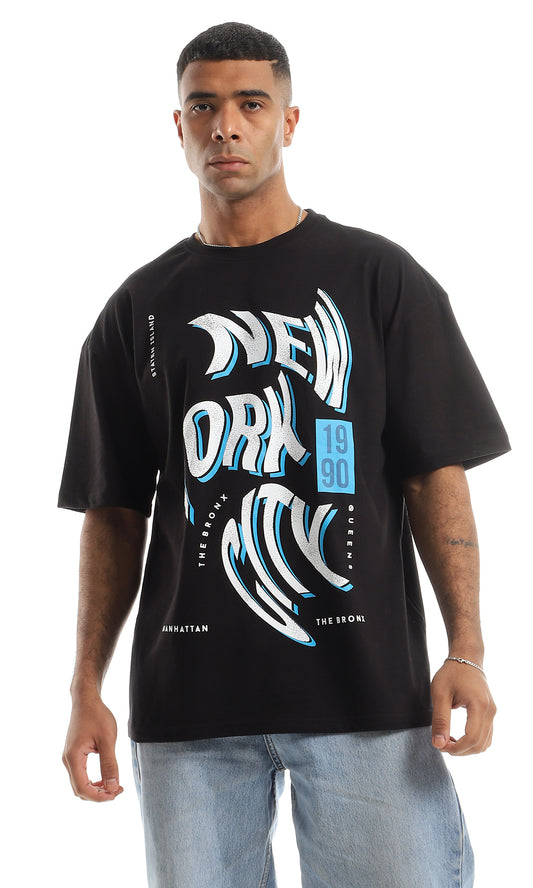 O161282 "New York City" Front Printed T-Shirt With Short Sleeves - Black