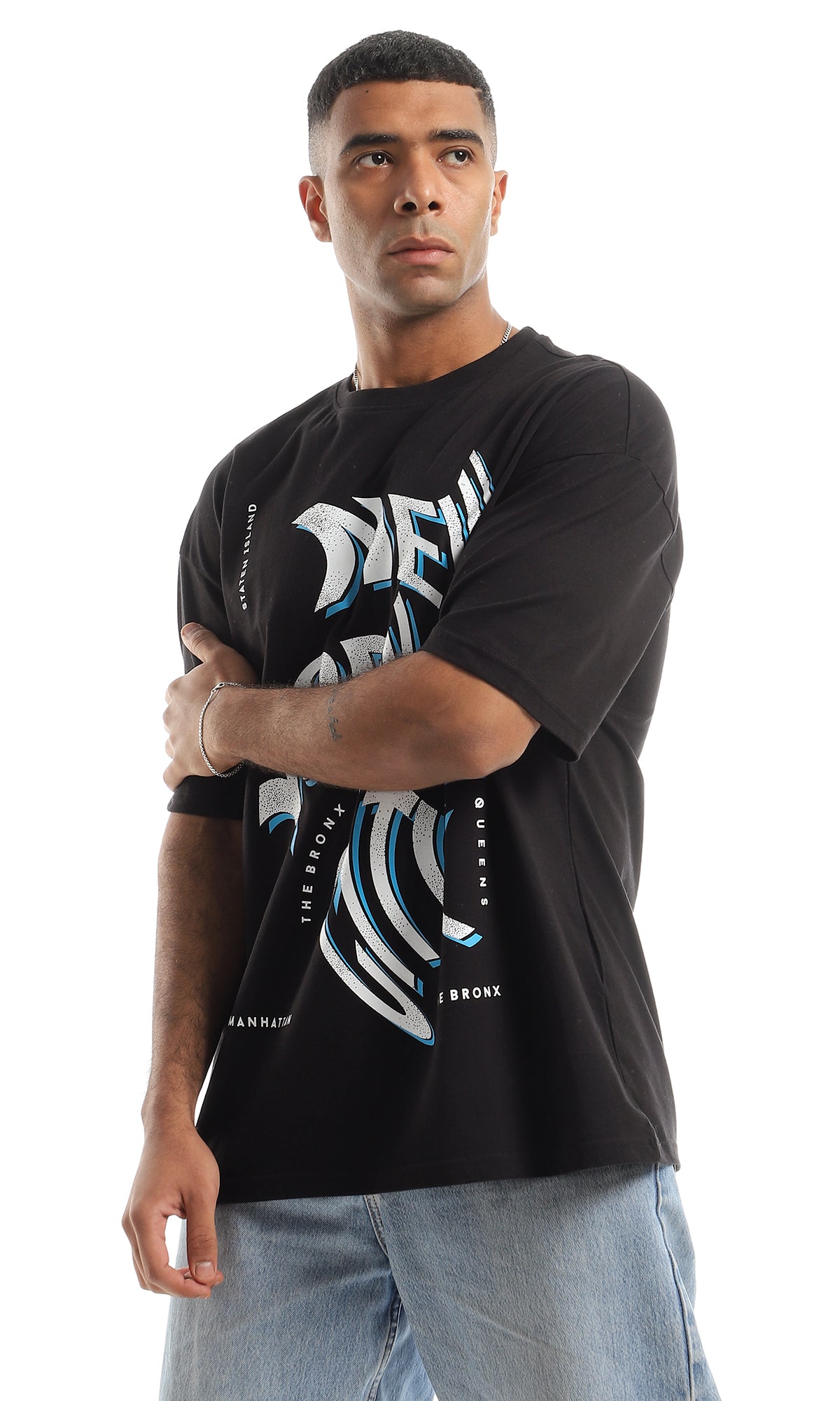 O161282 "New York City" Front Printed T-Shirt With Short Sleeves - Black