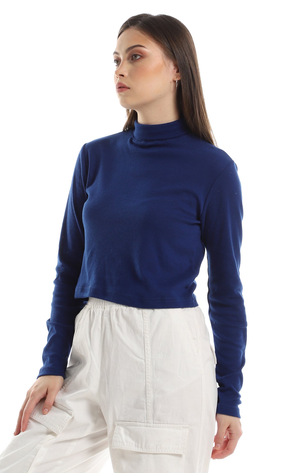 O161290 Basic Turtle Neck Full Sleeves Top - Dark Blue