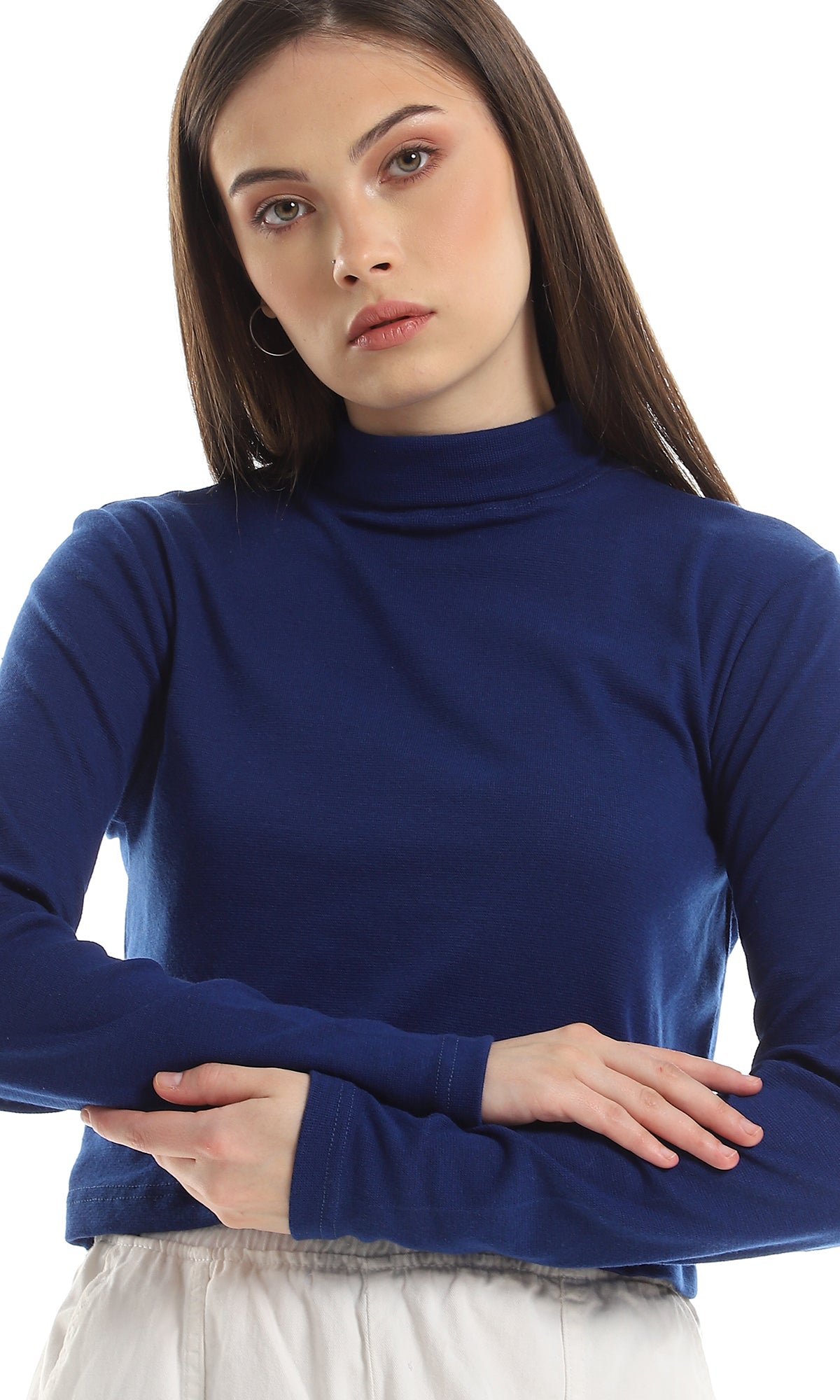 O161290 Basic Turtle Neck Full Sleeves Top - Dark Blue