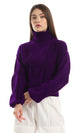 O161295 Knitted Turtle Neck Slip On Pullover - Purple