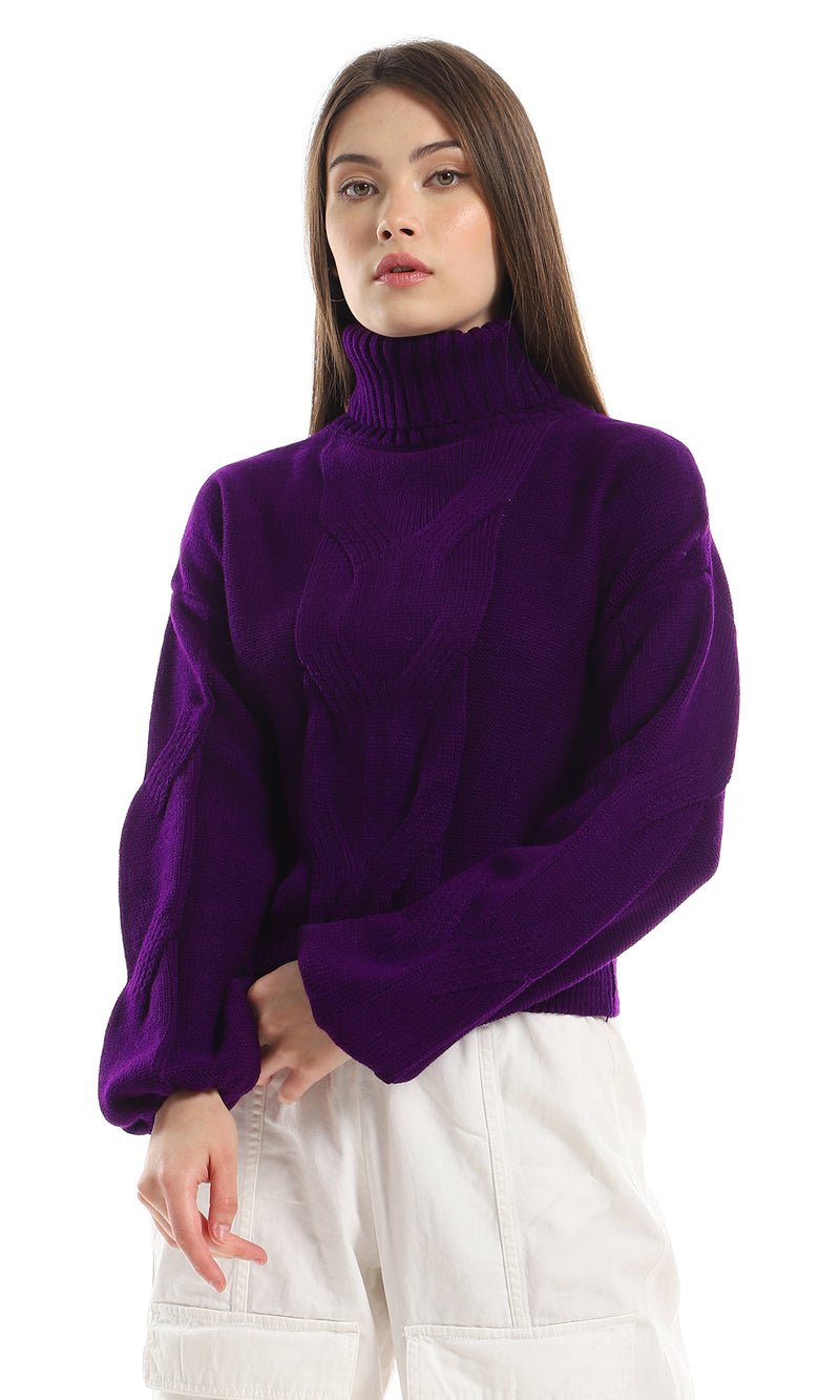 O161295 Knitted Turtle Neck Slip On Pullover - Purple
