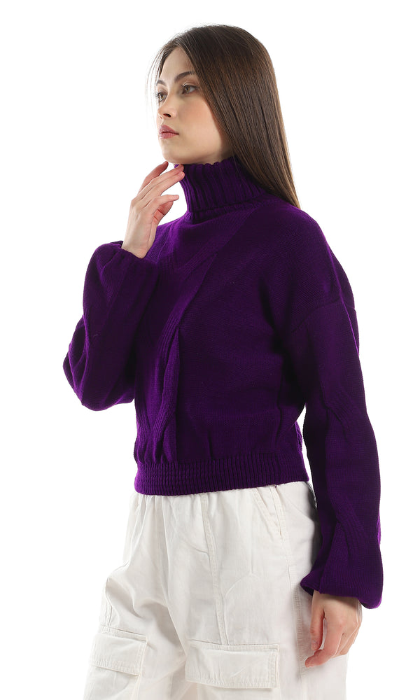 O161295 Knitted Turtle Neck Slip On Pullover - Purple