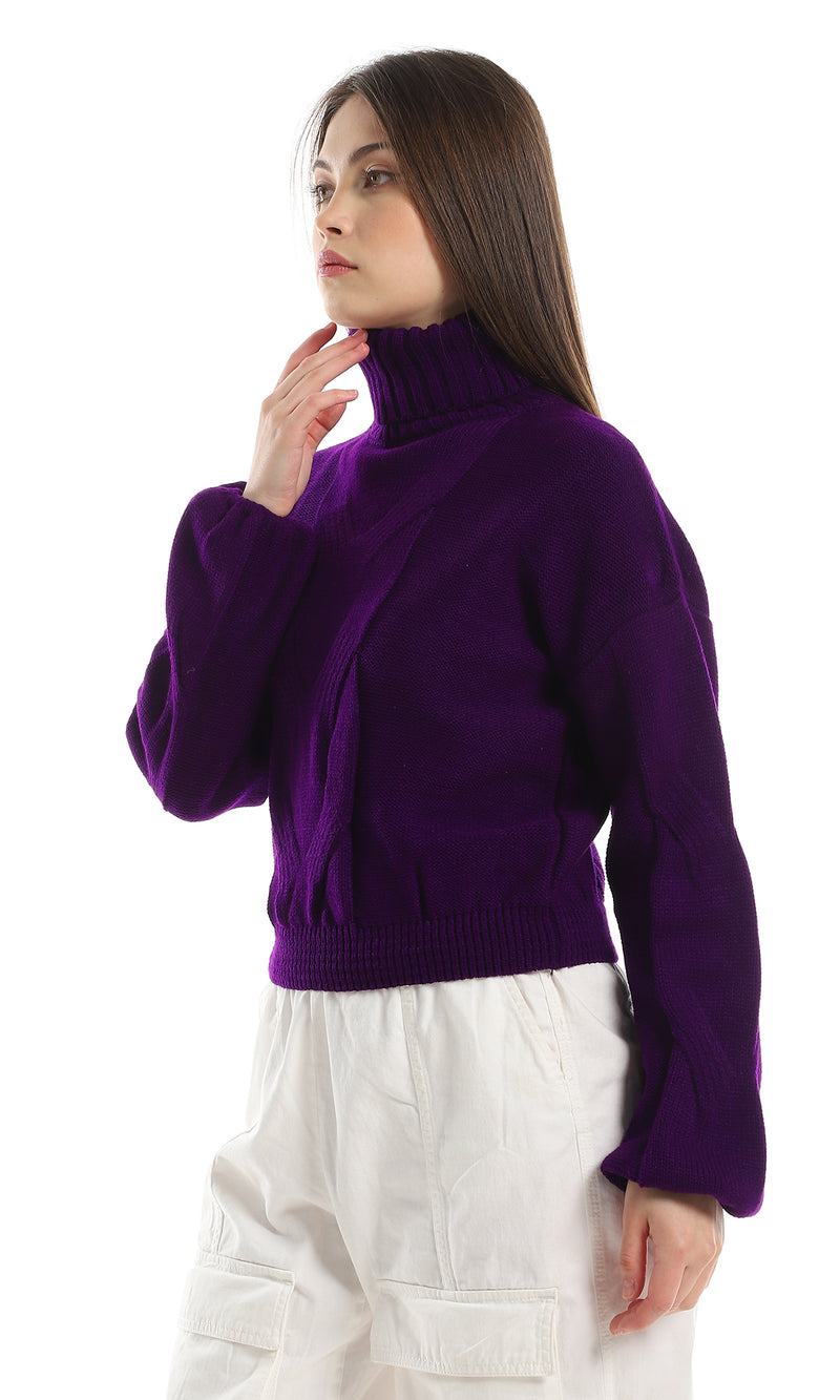O161295 Knitted Turtle Neck Slip On Pullover - Purple