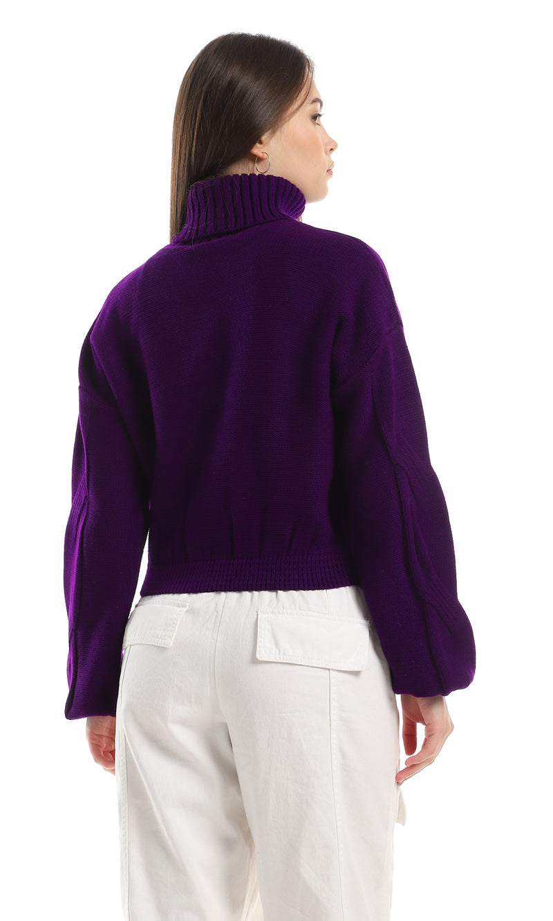 O161295 Knitted Turtle Neck Slip On Pullover - Purple