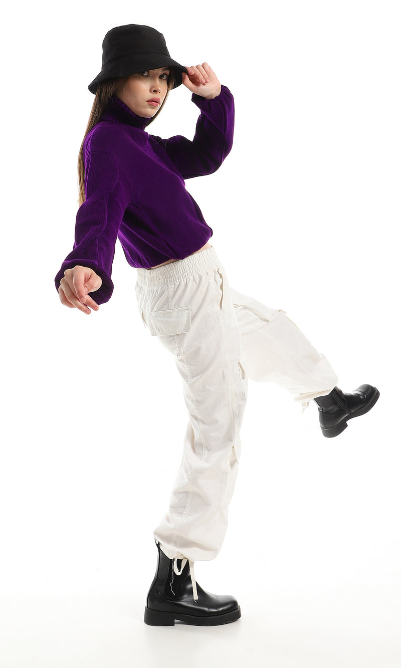 O161295 Knitted Turtle Neck Slip On Pullover - Purple