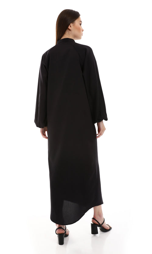 O161299 Elastic Cuffs Long Shirt Dress - Black