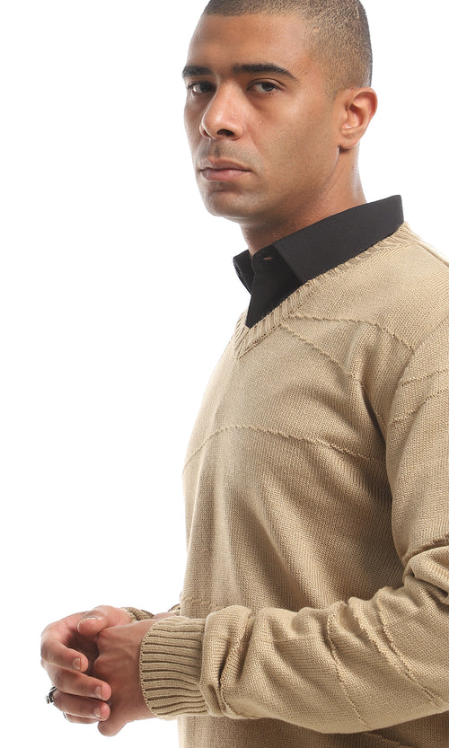 بلوفر أكريليك محبوك بياقة V - بني