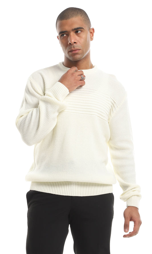 O161326 Knitted Acrylic Round Neck Pullover - Cream
