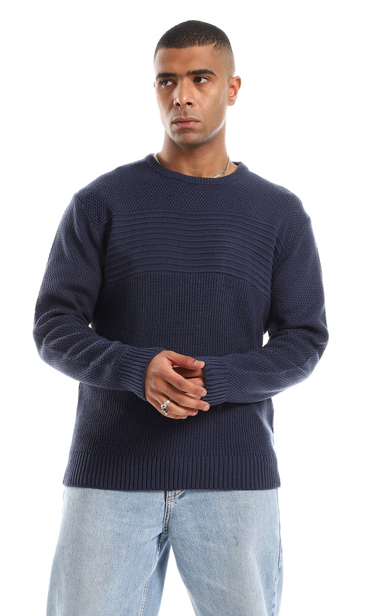 O161328 Round Neck Knitted Long Sleeves Petroleum Pullover