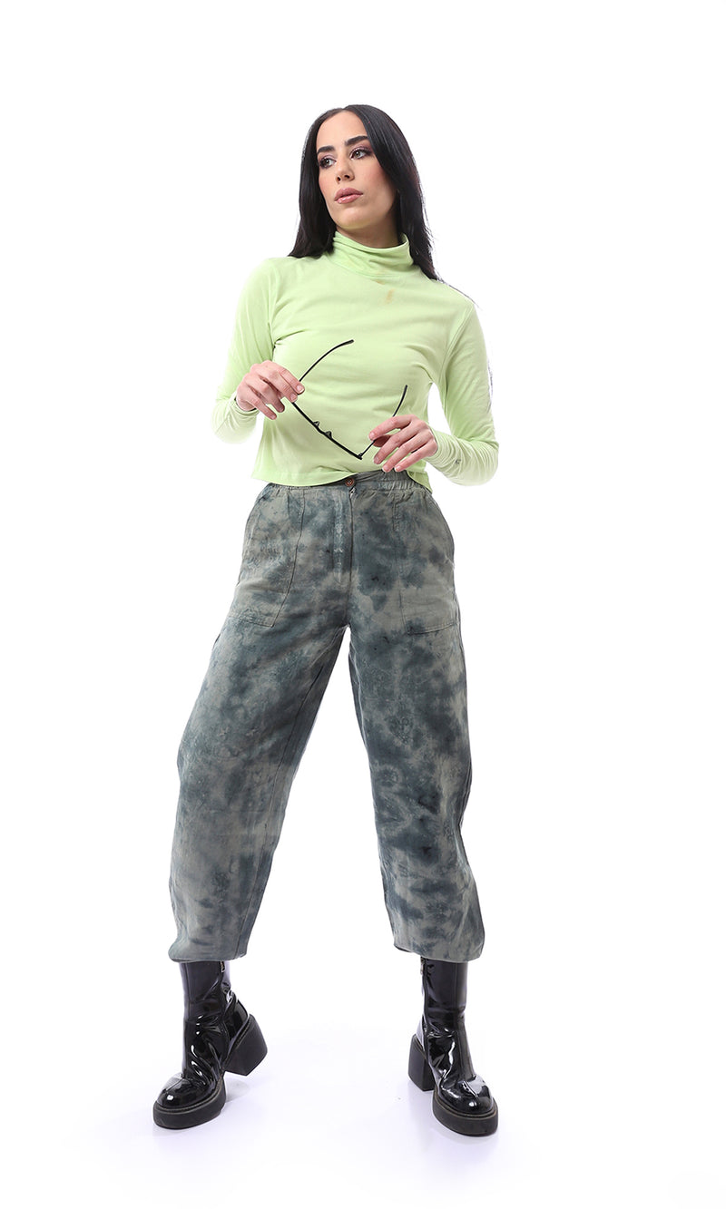 تي شيرت سادة بأكمام طويلة ورقبة عالية ليموني