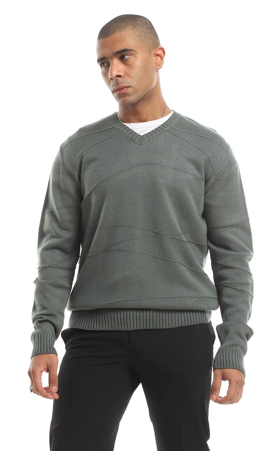O161509 Knitted V-Neck Cozy Acrylic Pullover - Green