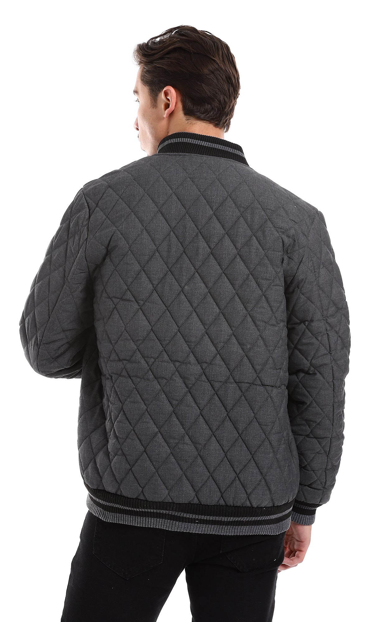 O161818 Quilted Heather Charcoal Zipper Closure Jacket