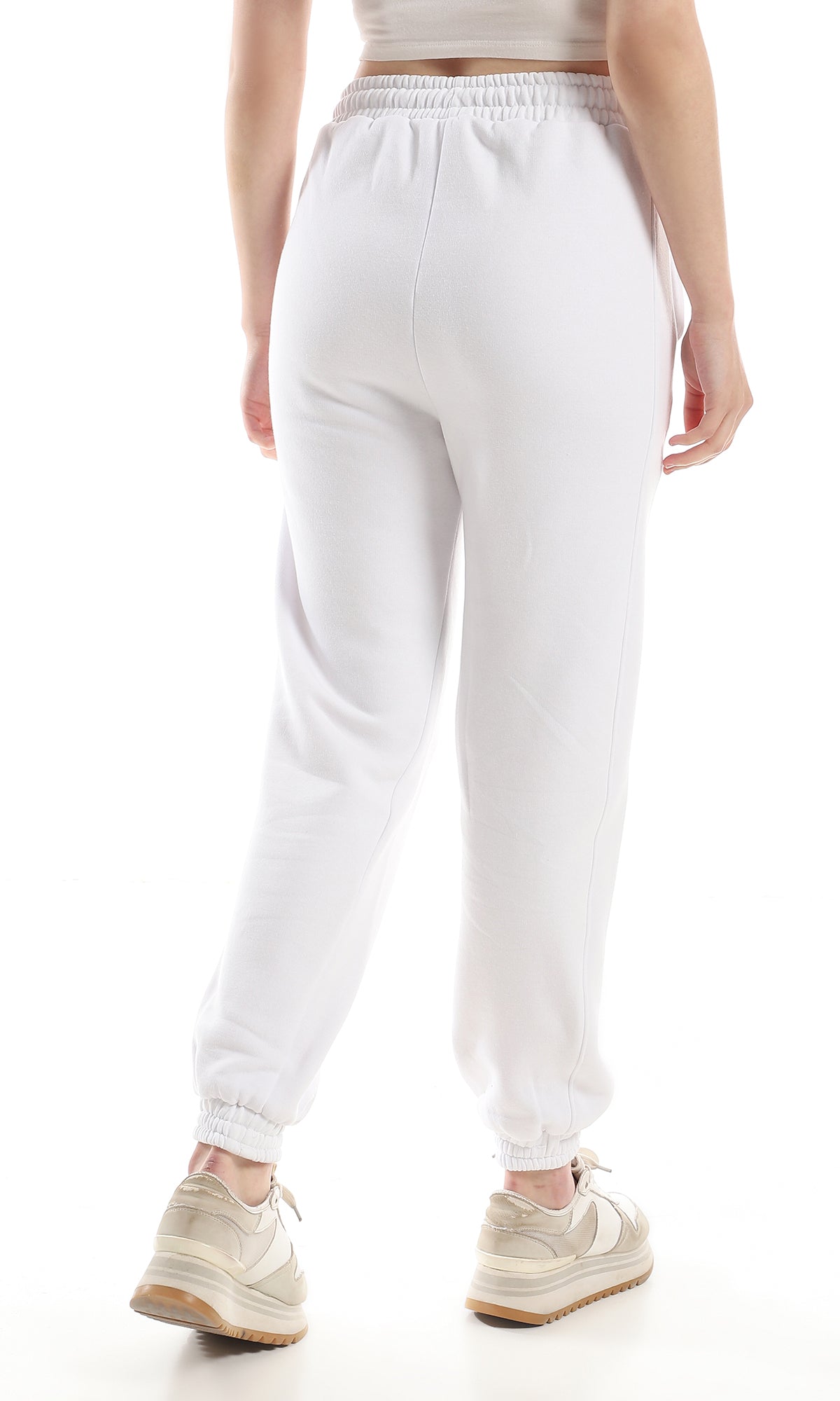 O162763 Inner Fleece Comfy Elastic Waist Pants - White